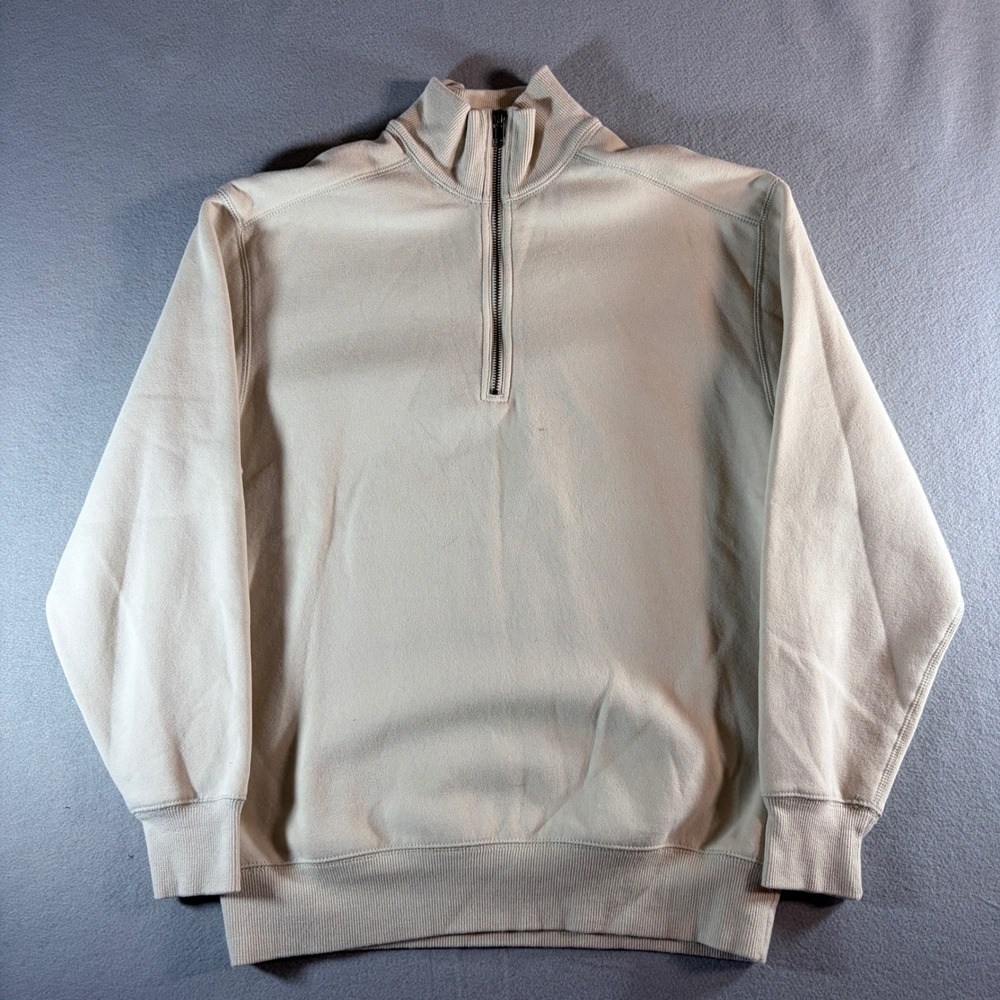 Roundtree & Yorke Mens Medium Beige Quarter Zip Pullover Sweatshirt Fleece